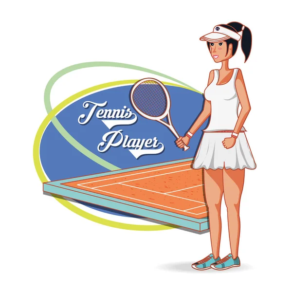 Vrouw spelen tennis karakter — Stockvector