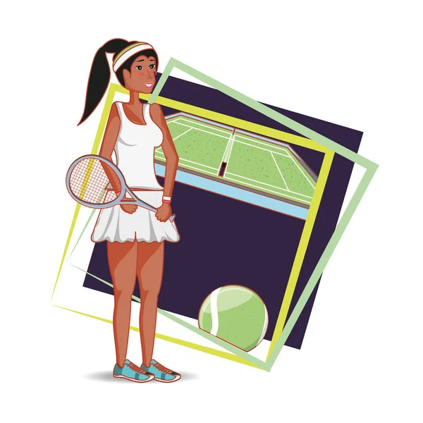 Femme jouant au tennis caractère — Image vectorielle