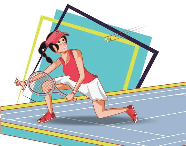 Mujer jugando tenis carácter — Vector de stock