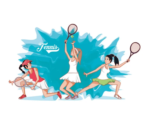 Група жінок-гравців тенісу — стоковий вектор