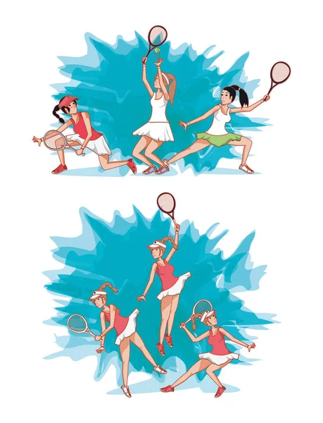 Женщины, играющие в теннис — стоковый вектор