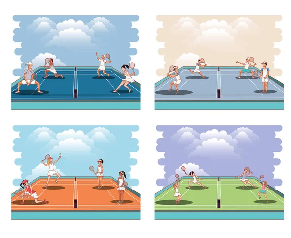 Paar Spieler Tennis-Charaktere — Stockvektor
