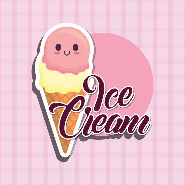 Икона мороженого Кавайи — стоковый вектор