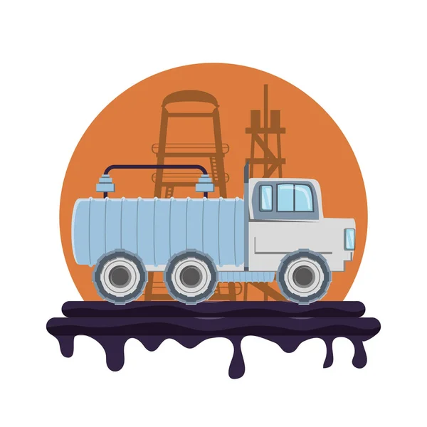 Industria petrolera con camión de transporte — Vector de stock
