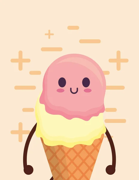Kawaii Design de sorvete — Vetor de Stock