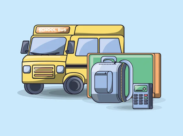 Ônibus escolar com mochila —  Vetores de Stock