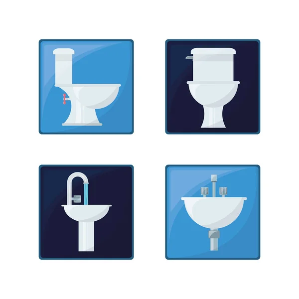 Platte vastgestelde pictogram badkamer design — Stockvector