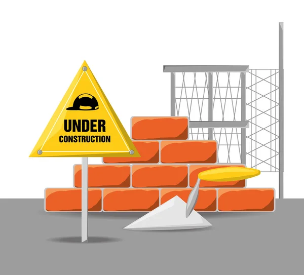 Flat under construction warning with brick — Stock Vector