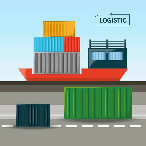 Cargo avec conteneur logistique — Image vectorielle