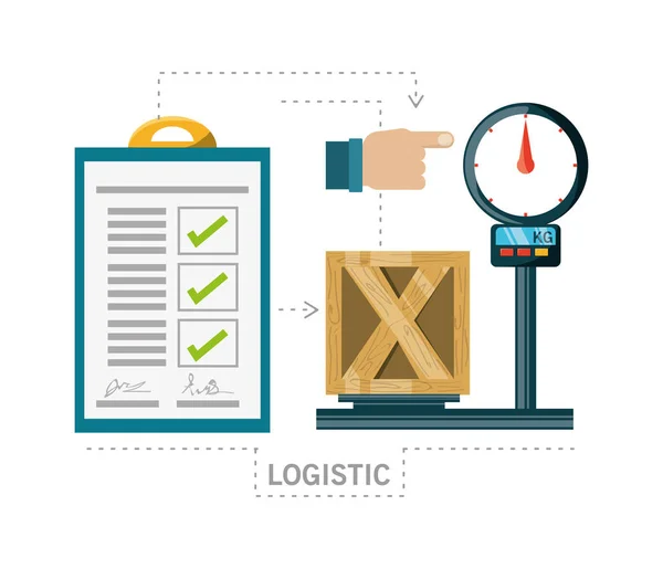 Checklist e caixa sobre escalas de transporte logístico — Vetor de Stock