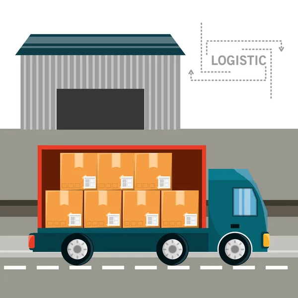 Warehouse and cargo truck shipping — Stock Vector