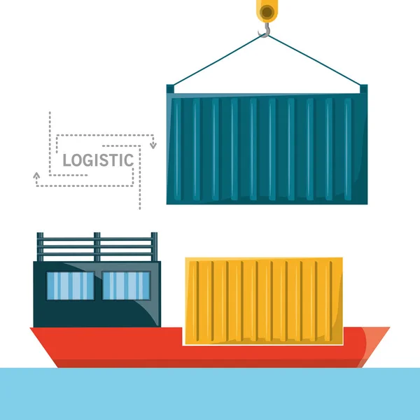Buque de carga con logística de contenedores — Vector de stock