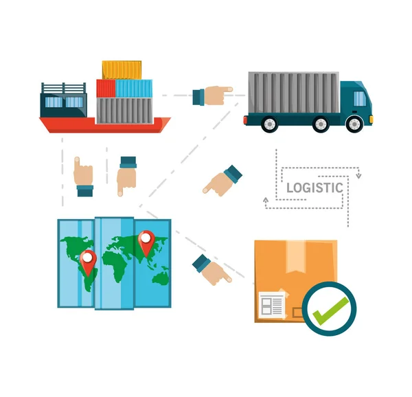 Transporte logístico conjunto plano ícone — Vetor de Stock