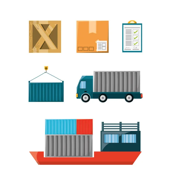 Set plano icono envío logístico — Vector de stock
