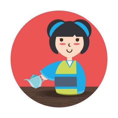 kimono ve çay porselen dekorasyon tasarımı olan kadın