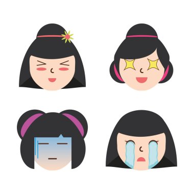 set Japon kadınların yüzleri ile ifade