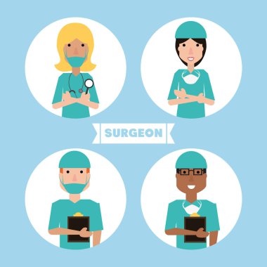 uzman tıp doktorları şapka ve maske ile ayarla