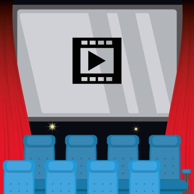 Film ekran ve sandalye ile sinema salonu