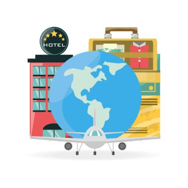 Hotel global harita ve çantaları ile