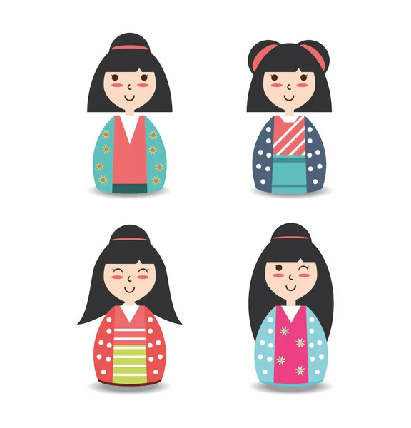 Conjunto de mulheres japonesas com design de quimono — Vetor de Stock