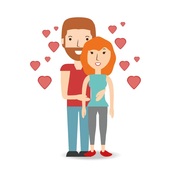 Couple lover and romantic relationship with hearts — Stock Vector