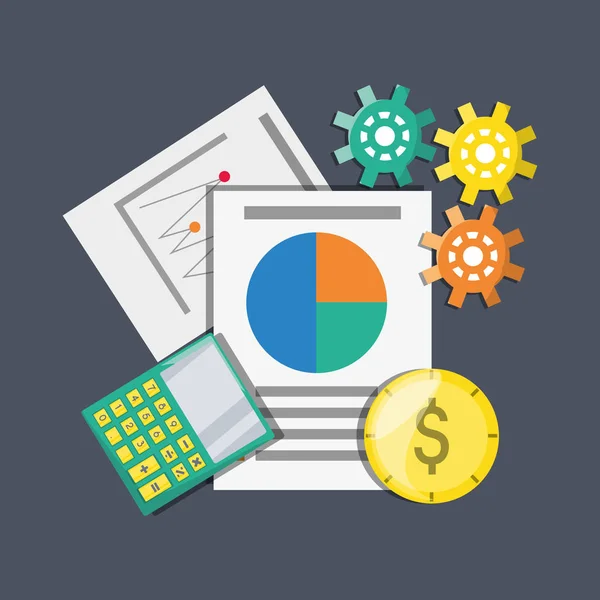 Rekenmachine en munten investeringen concept documenten — Stockvector