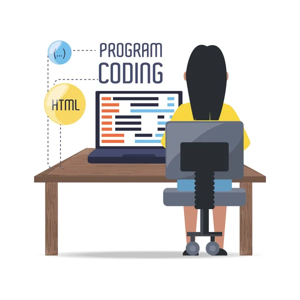 Web developer working on computer programming coding — Stock Vector