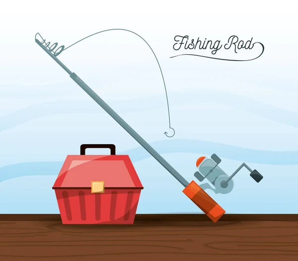 Fishing equipment bucket and rod — Stock Vector