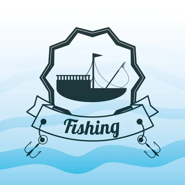 Emblem med fiskebåt — Stock vektor