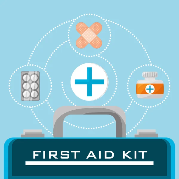 Valigia kit di pronto soccorso con strumenti medici — Vettoriale Stock