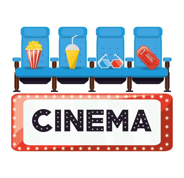 Cine con silla cómoda y comida con entrada — Vector de stock