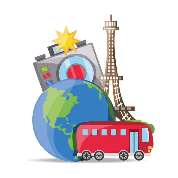 Archicture Πύργος του Άιφελ της Γαλλίας με ταξιδιωτικές δραστηριότητες — Διανυσματικό Αρχείο
