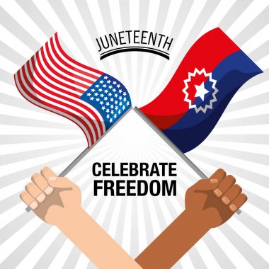Özgürlük juneteenth kutlamak için bayrakları ile el