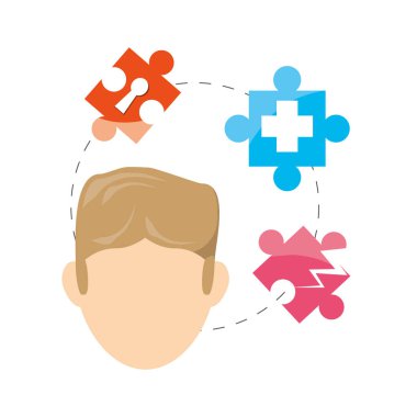 adam ve bulmaca etrafında ve içinde sembolleri