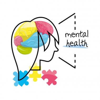 kadın silueti ile beyin ve puzzle zihinsel oyunu