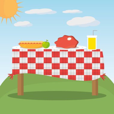 piknik masa kırmızı kareli gıda peyzaj