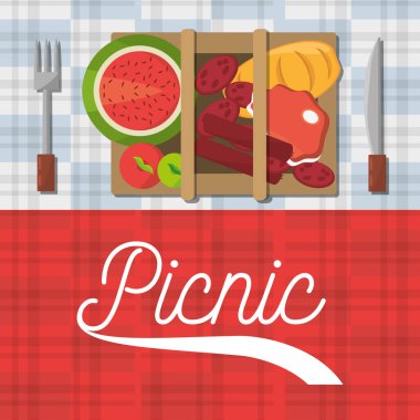 piknik sepeti yiyecek çatal ve bıçak poster