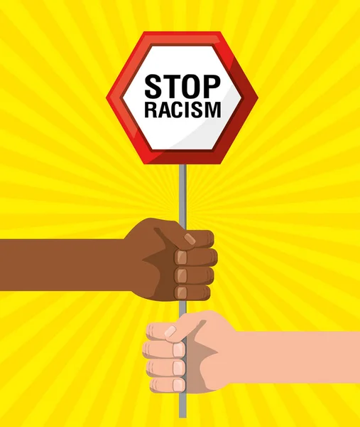 Ręce z zawiadomienia godło stop rasizm — Wektor stockowy