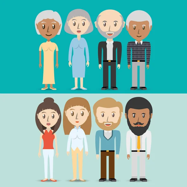 Establecer avatares de hombres y mujeres de diversa diversidad sobre fondo azul — Vector de stock