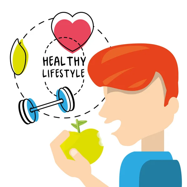 Healthy man eat apple to carry healthy lifestyle — Stock Vector