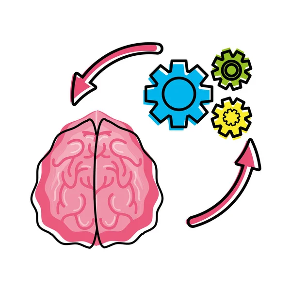 Healthy brain with gears process work — Stock Vector