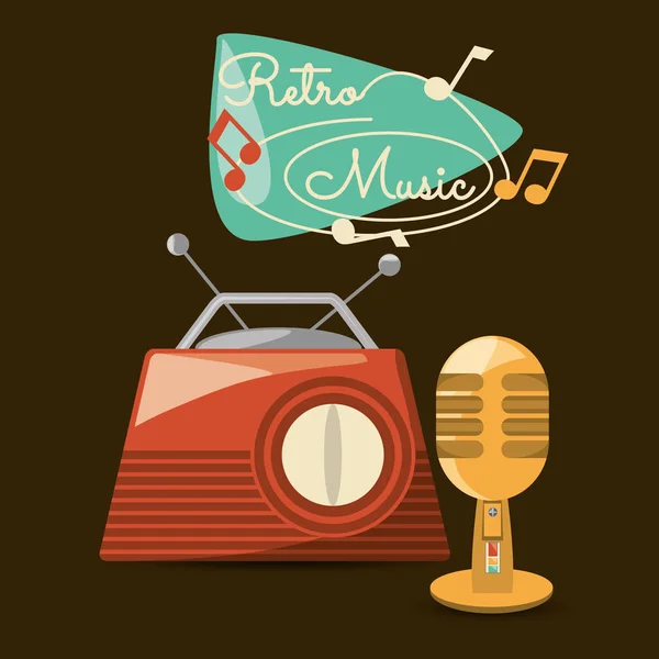 Retro rádio a mikrofon k naslouchání a znamení hudby — Stockový vektor