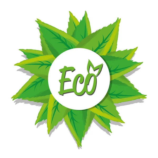 Экологическая этикетка с зелеными листьями — стоковый вектор