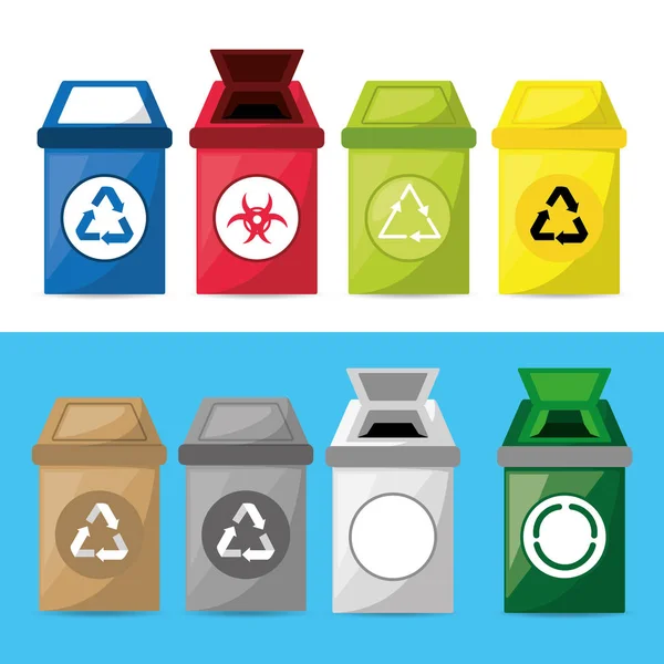 Set icono bote de basura para la separación de residuos — Vector de stock