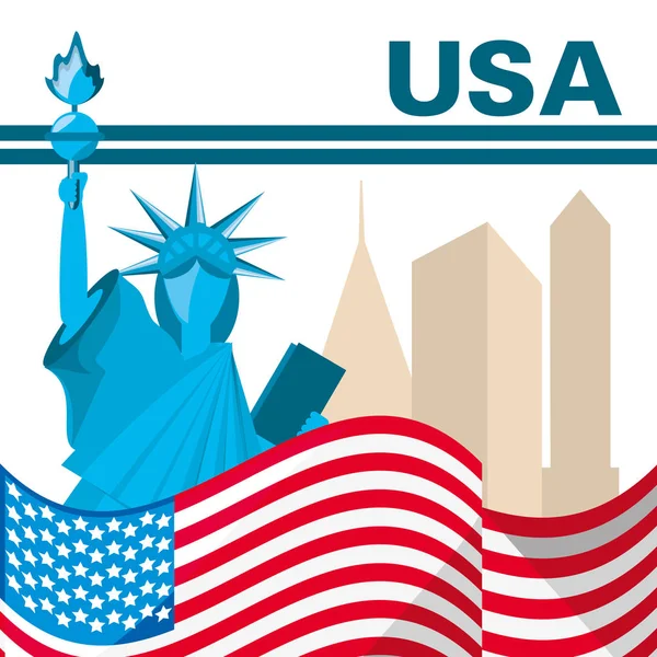Amerikansk flagga och frihetsstaty — Stock vektor