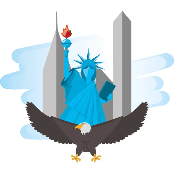 Cute statue of liberty with eagle in new york city — Stock Vector