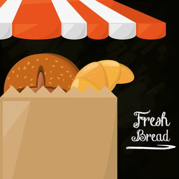 Fresh bread shop food paper bag poster — Stock Vector