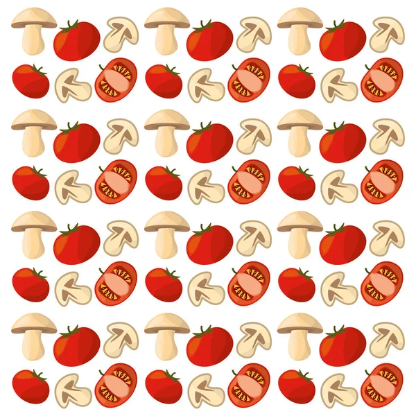 Tomat svamp grönsaker färska sömlösa mönster — Stock vektor
