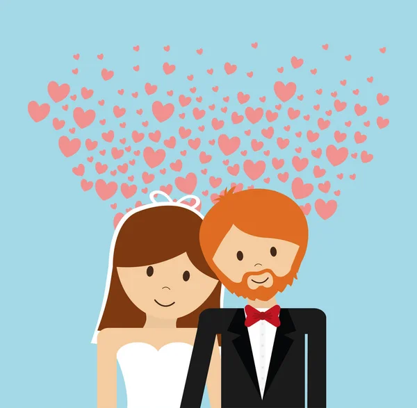 Paar mooie uitnodiging harten decoratie bruiloft — Stockvector