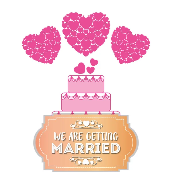 We are greeting married sweet cake hearts card — Stock Vector